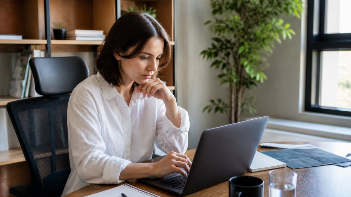 Marketing analyst reviewing ad creative testing impact on a laptop with conversion dashboards