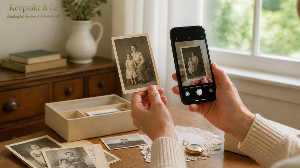 Step-by-step guide showing how to photograph and document vintage family heirlooms for preservation.