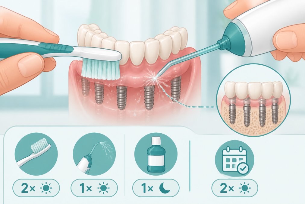 Professional illustration showing all-on-4 implants last