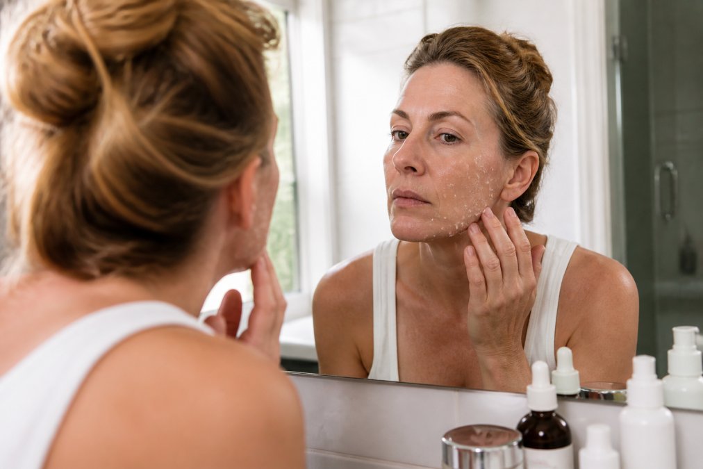 Day-by-day infographic timeline showing typical chemical peel results and skin flaking stages during recovery