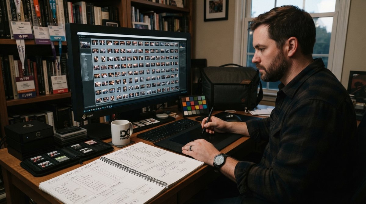 Professional illustration showing how long does event photo editing take
