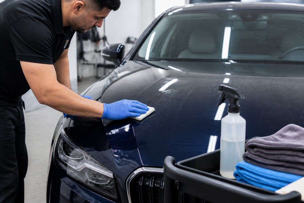 Professional illustration showing blue and detailing and professional concepts for nano ceramic coating