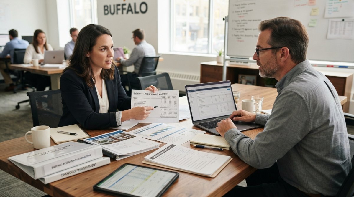 Process flowchart for outsourced real estate accounting implementation during a collaborative property management meeting