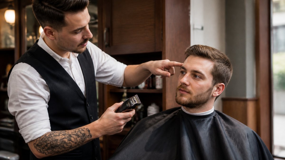 Barber discussing hair styling with a client to determine how often should men get haircuts