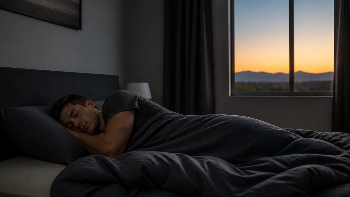 Athlete resting in a dark, cool bedroom to improve how sleep quality impacts athletic performance.
