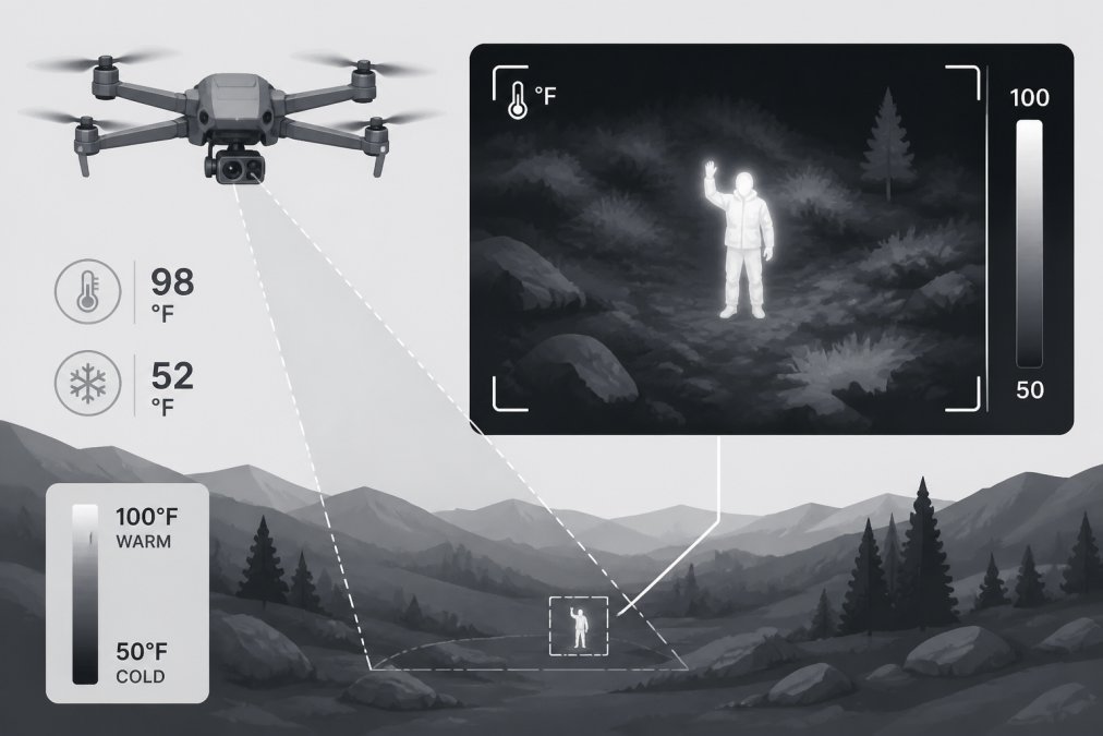 Professional illustration showing how thermal imaging drones assist rescue