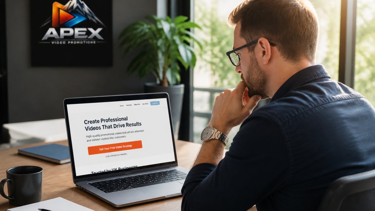Professional consultant reviewing website analytics on laptop screen with prominent call to action button visible, natural office lighting streaming through window