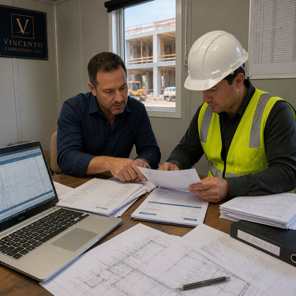 Flowchart detailing how to reconcile contractor invoices against construction project budgets to ensure accuracy.