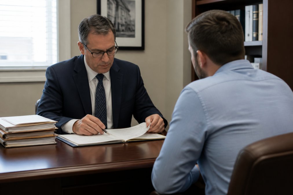 Client reviewing legal options with a defense attorney to learn how to avoid jail for dui during a consultation.