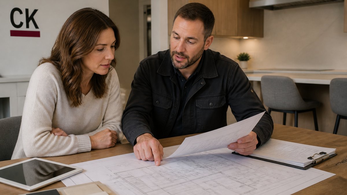Process diagram for homeowners to coordinate with contractors and avoid kitchen renovation delays through written agreements