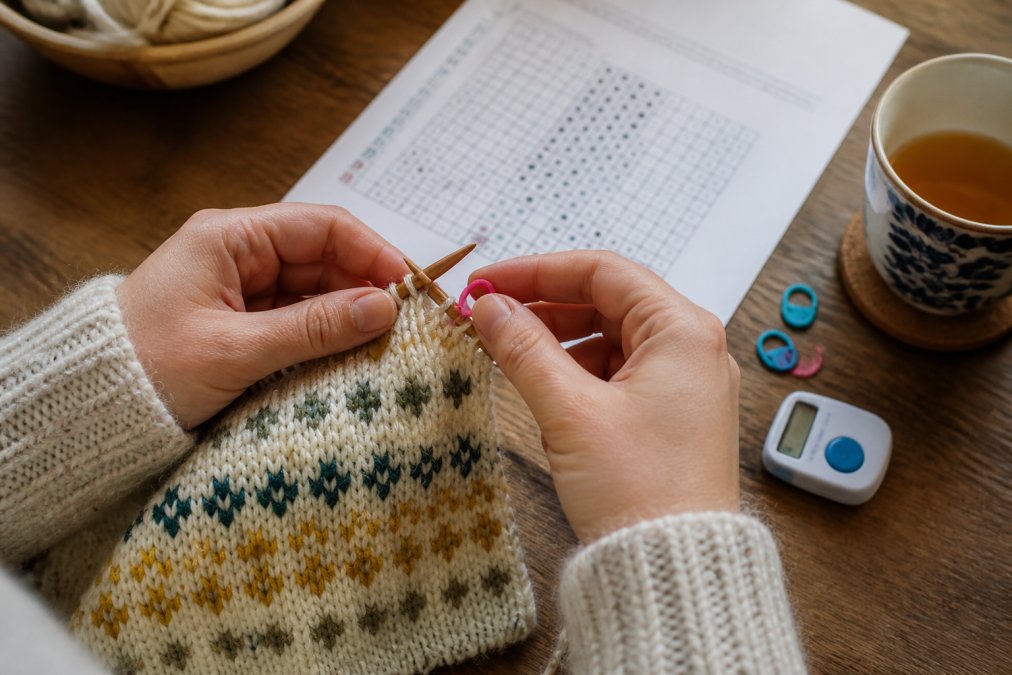 Process diagram showing tools to track your progress and avoid knitting pattern errors while working on a project.