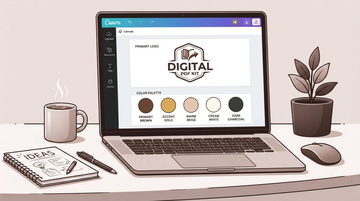 Professional illustration showing brand digital products