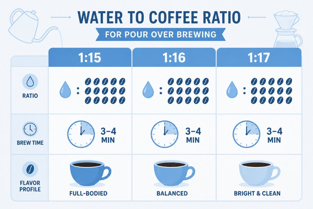 Brewing matrix chart for single origin Ugandan coffee showing water-to-coffee ratios and ideal flavor profiles.