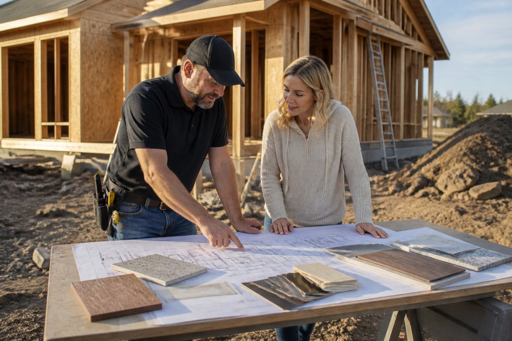 Flowchart illustrating how to build a custom home without an architect by collaborating with a design-build contractor.