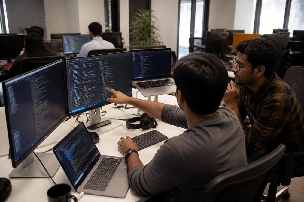Software engineers collaborating on cloud architecture for a scalable MVP project