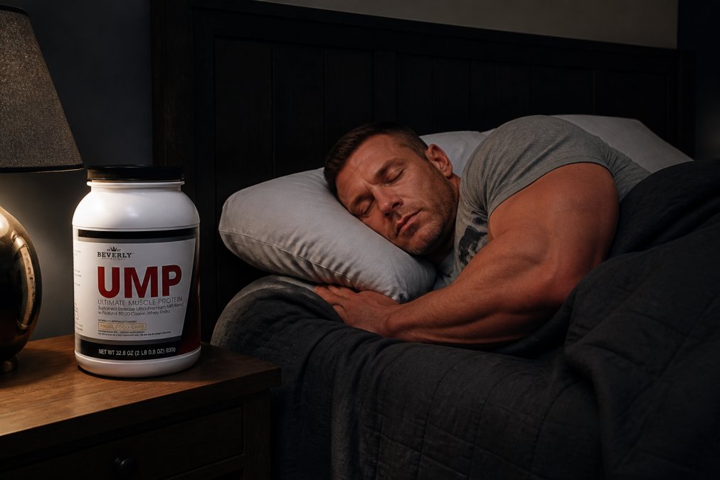 Athlete sleeping peacefully in a dark bedroom with comfortable bedding and optimal sleep environment