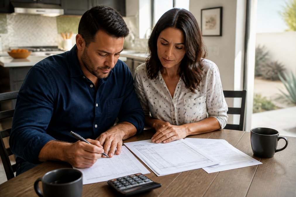 Infographic flowchart showing how to calculate closing costs in East Valley using a Loan Estimate and disclosure.