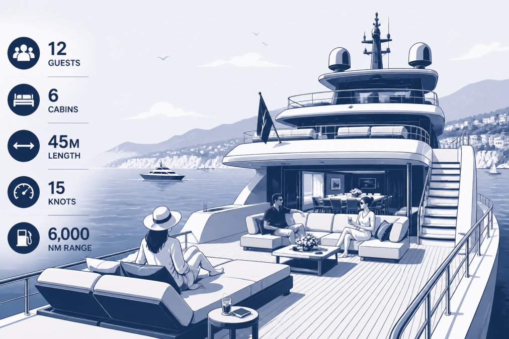 Professional illustration showing how to charter a yacht in the mediterranean