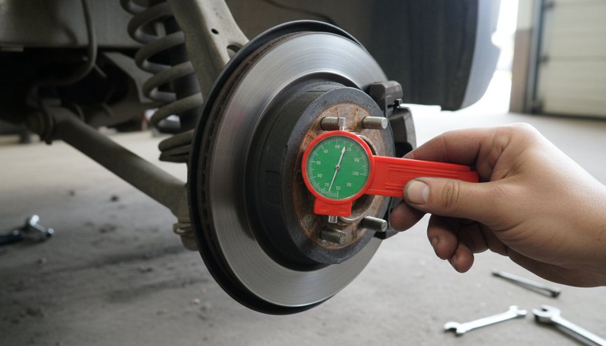 Professional illustration showing brake and pad and person concepts for how to check brake pad wear