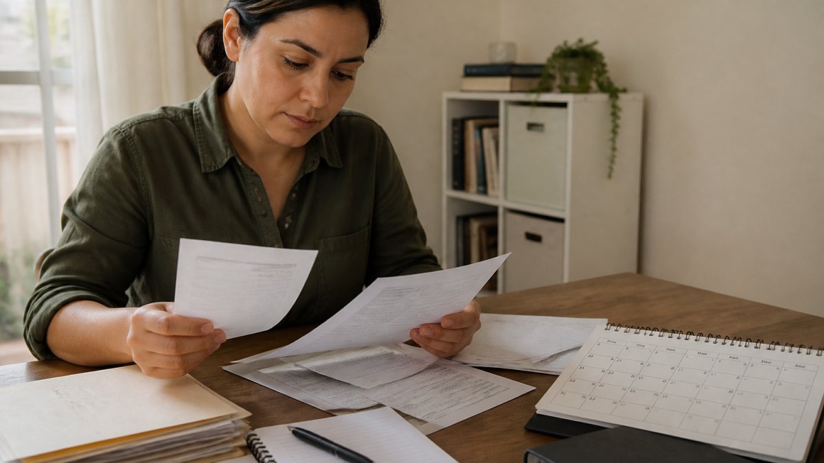 Person at a desk organizing financial documents and a calendar to check the statute of limitations on debt.