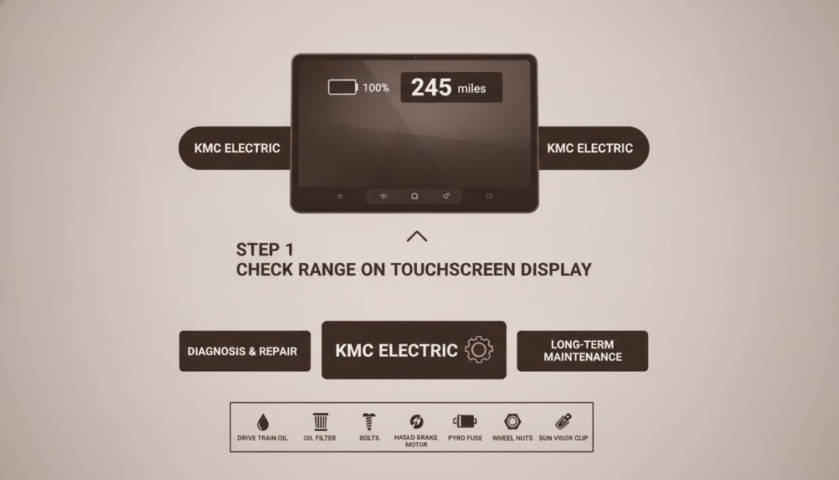 Close-up of a Tesla Model 3 touchscreen display showing battery percentage at 100%, estimated range of 245 miles in white text, and the battery icon in the status bar