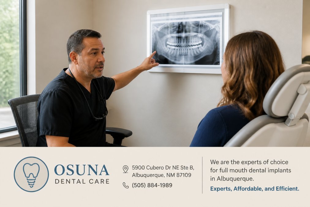 Professional dentist consulting with patient while reviewing 3D dental imaging on computer screen in modern bright dental office with natural lighting