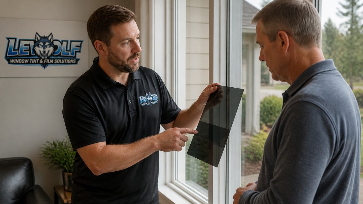 Infographic process to choose window tint installer through expert consultation and glass inspection steps.