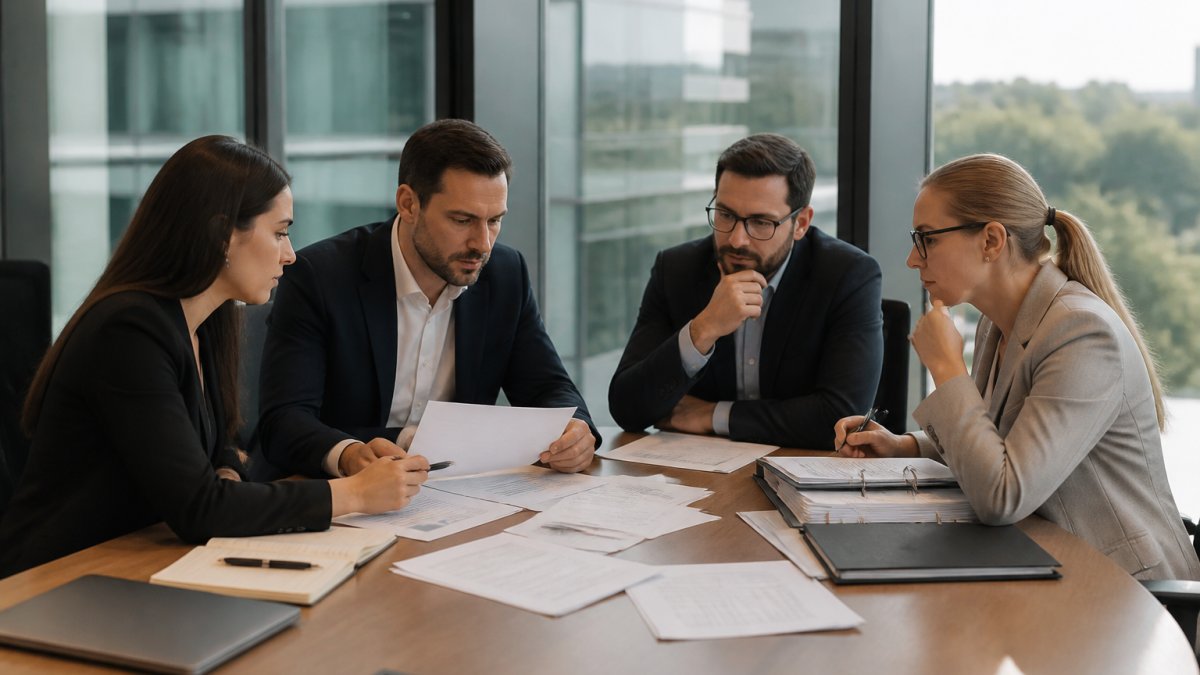 Security team reviewing vendor proposals for an incident response provider in a modern conference room