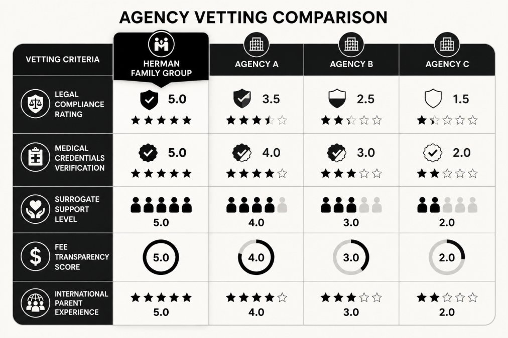Visual comparison chart showing how to choose an international surrogate