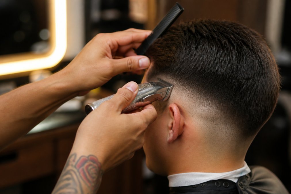 Diagram demonstrating how to choose barber clippers for achieving a precision fade with controlled blade technique