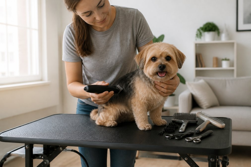 Step-by-step guide for safely using quiet dog clippers on a grooming table at home