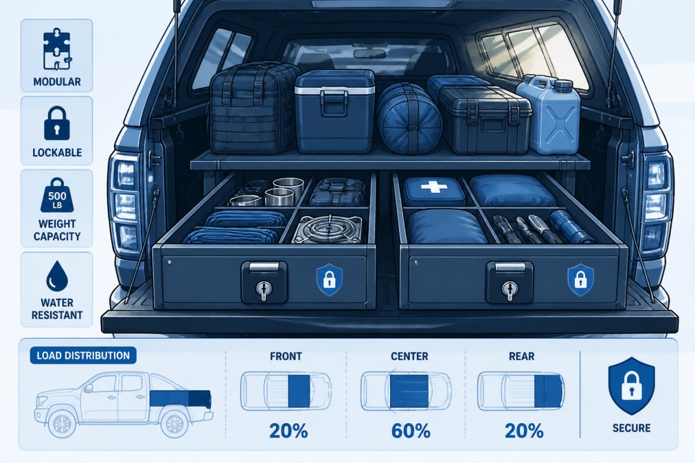 Professional illustration showing durable overlanding gear