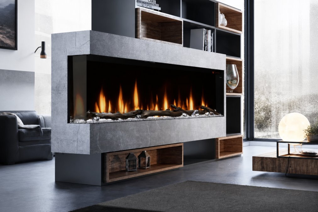 Side-by-side comparison of fireplace size living room