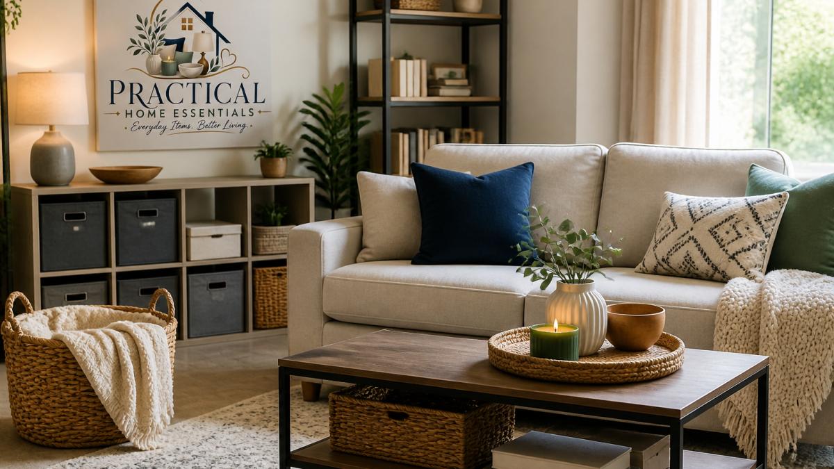 Modern living room with a mix of functional furniture, storage solutions, and decorative pieces arranged thoughtfully, showing how comfort and style work together in a real home setting
