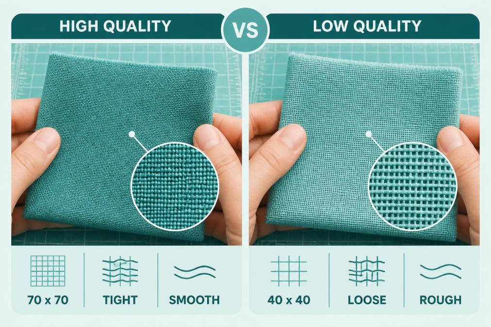 Comparison of weave density between high quality quilting fabric and standard cotton under natural light