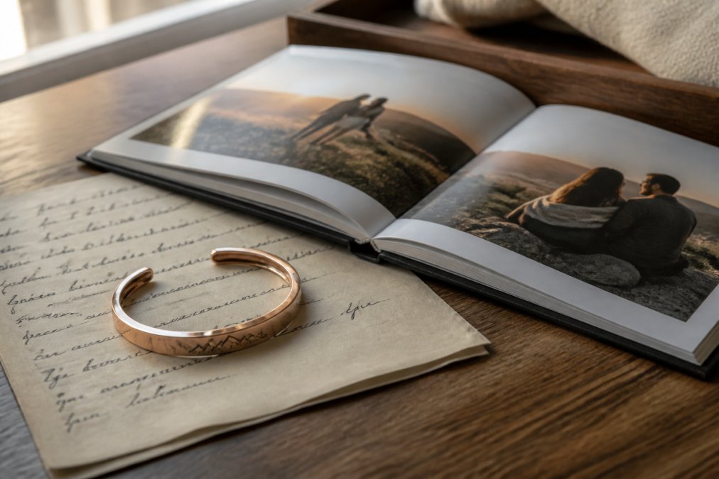 Infographic showing categories for personalized gifts including engraved bracelets, custom photo books, and keepsakes.