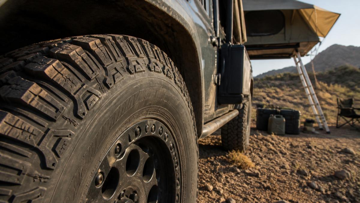 Diagram detailing key reinforced sidewall features and puncture resistance zones of heavy-duty all-terrain tires