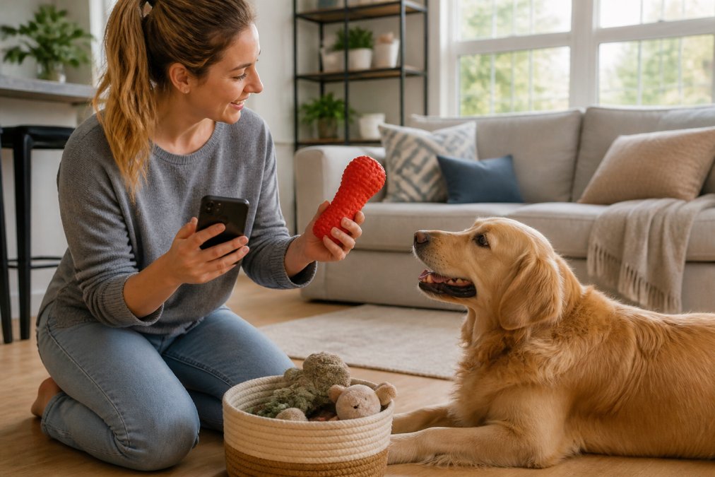 Process flowchart showing how to choose non-toxic materials for safe pet toys while shopping online.