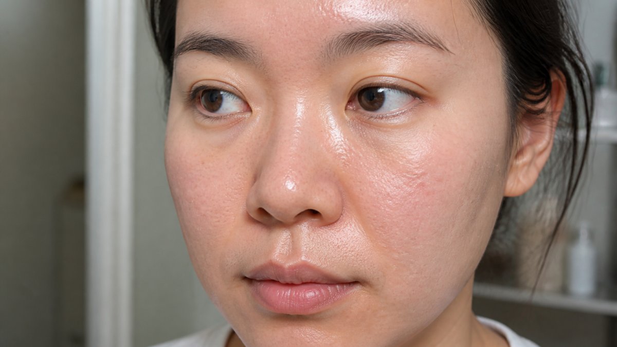 Diagram illustrating the distinct oily T-zone and dry cheek areas characteristic of combination skin types.