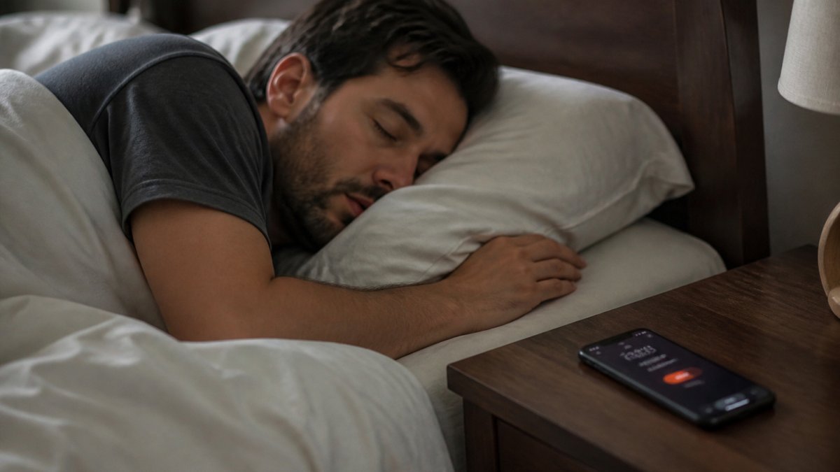 Person sleeping through a loud smartphone alarm, highlighting why people seek the best AI wake-up services.