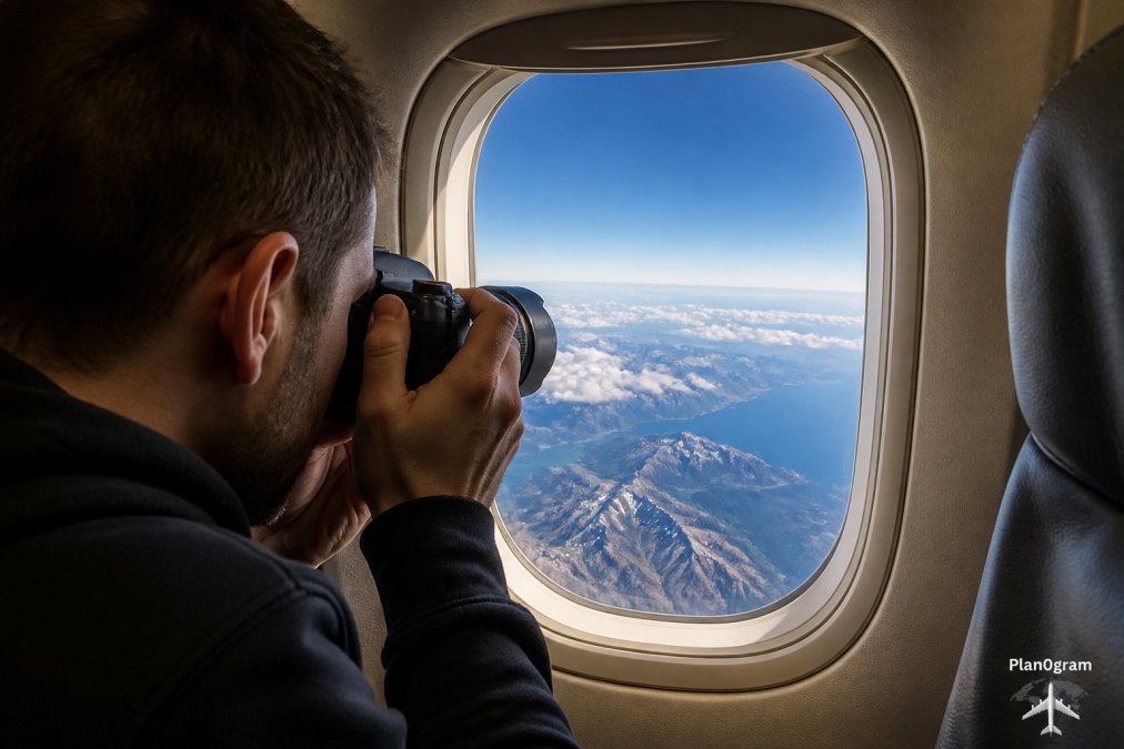 Professional illustration showing traveler and holding and mirrorless concepts for best window seat