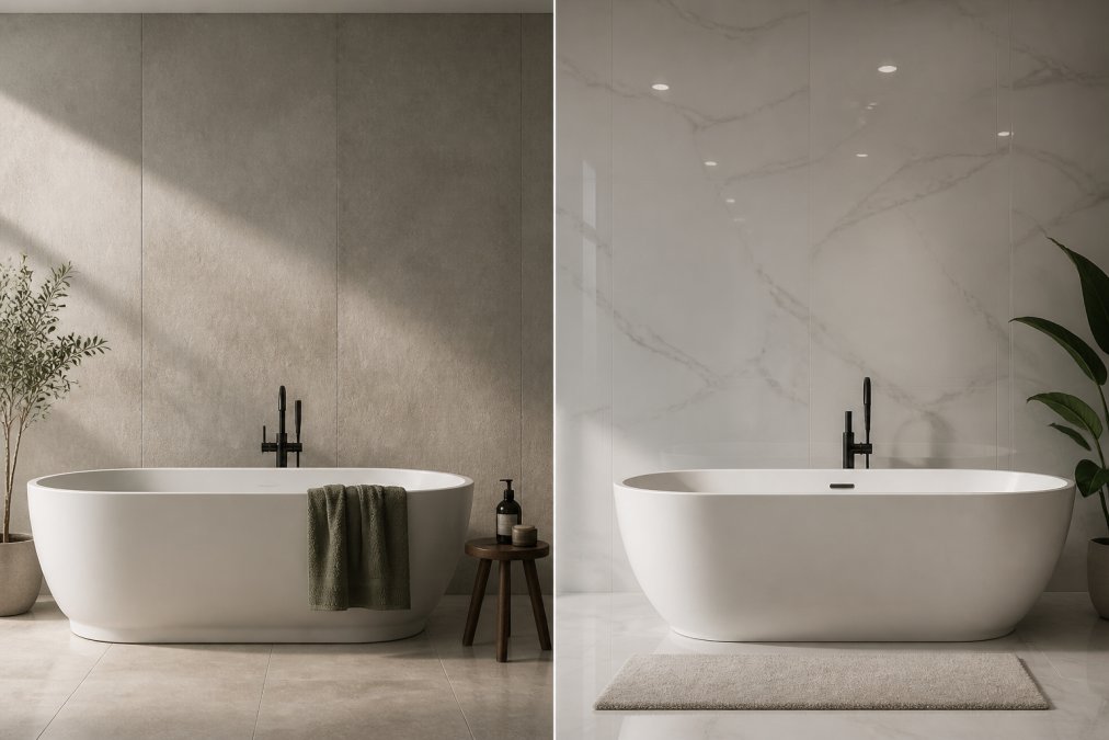 Comparison chart highlighting the aesthetic differences between matt and gloss wall panel finishes