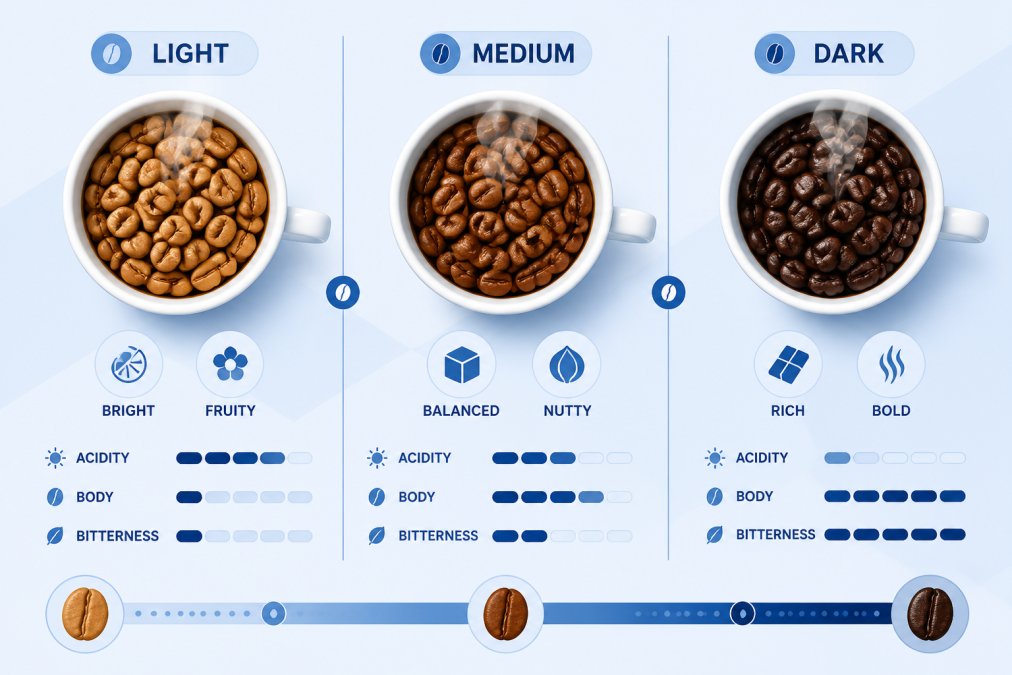 Professional illustration showing choose coffee roast