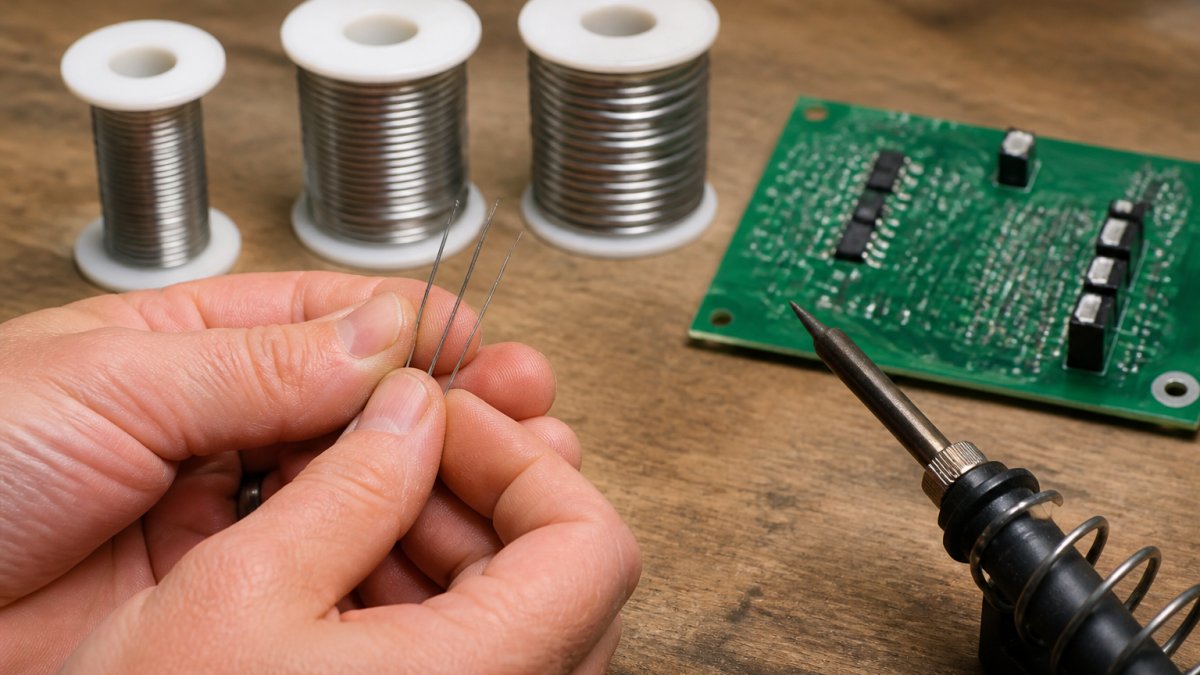 Infographic comparing solder wire diameters against electronic components to help choose the right solder wire.