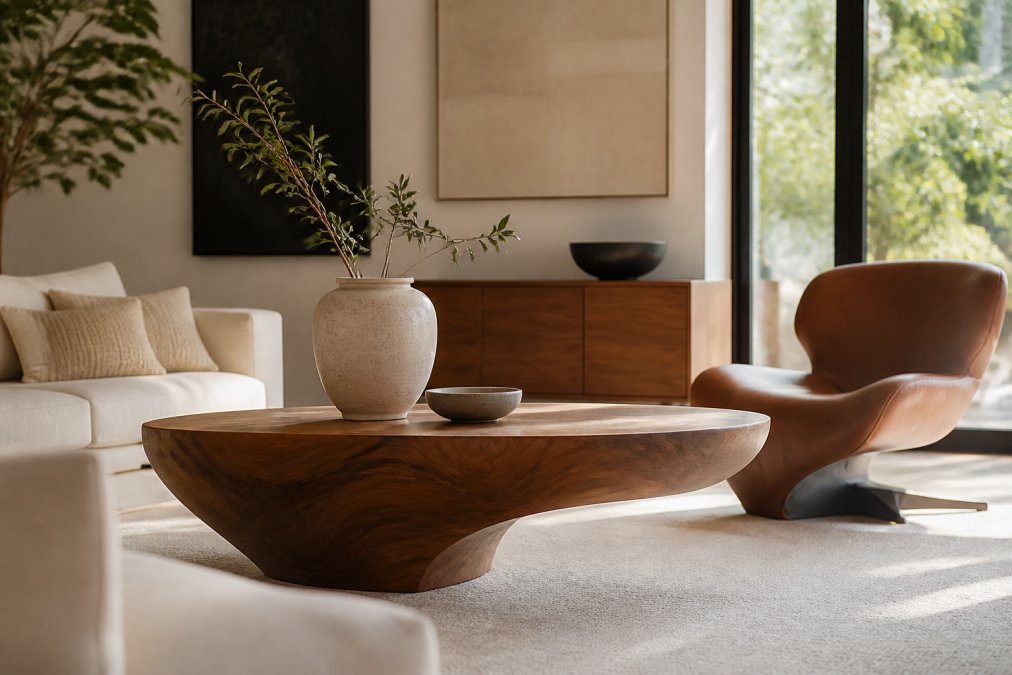 Diagram showing the core design principles of timeless furniture through a balanced, minimalist living room layout.