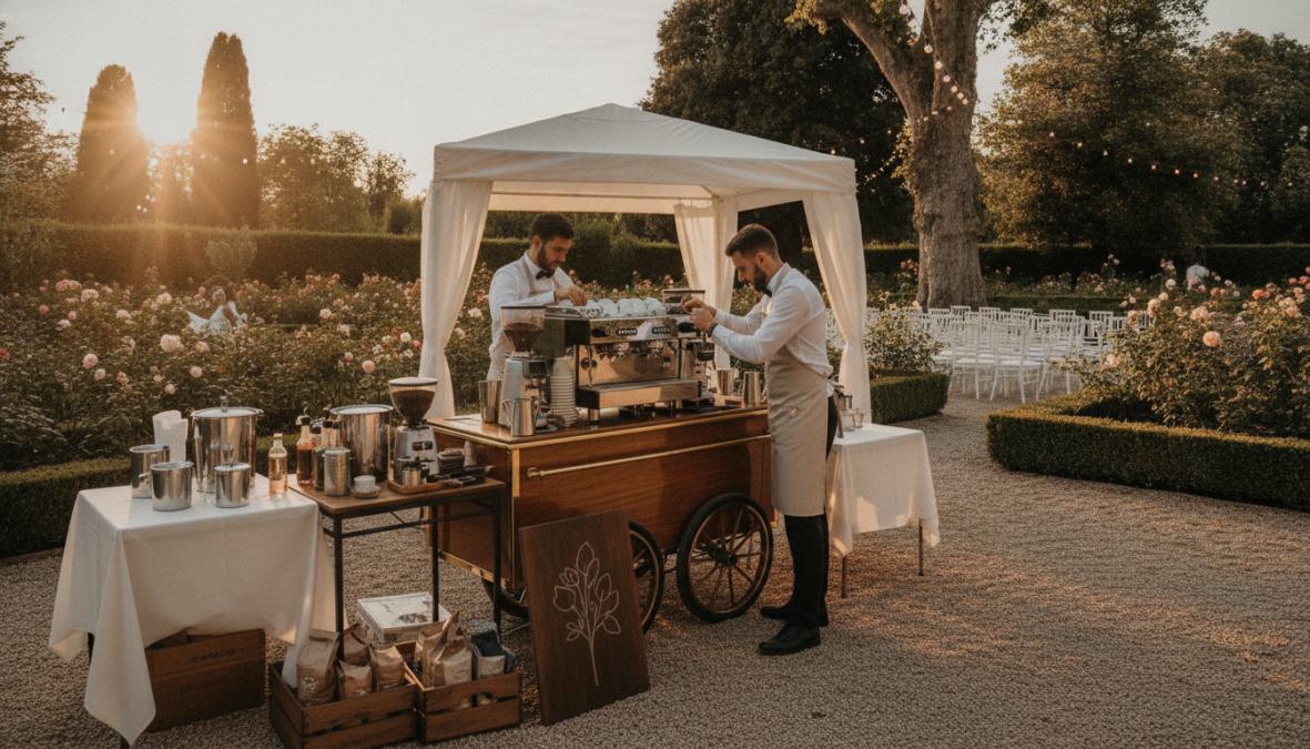 Professional illustration showing professional and mobile and coffee concepts for wedding coffee catering