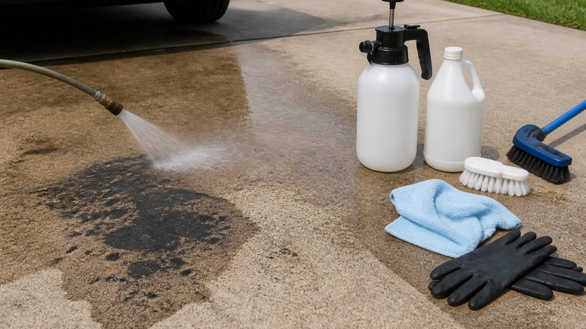 How to Clean Oil Stains Off a Concrete Driveway