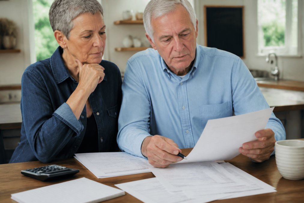 Older adult reviewing annuity contract documents to learn how to compare annuity contract fees at a home desk