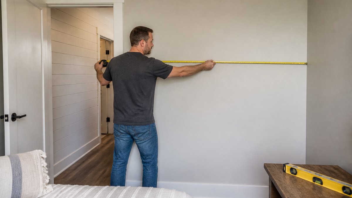 Diagram showing how to measure wall clearance for a barn door space