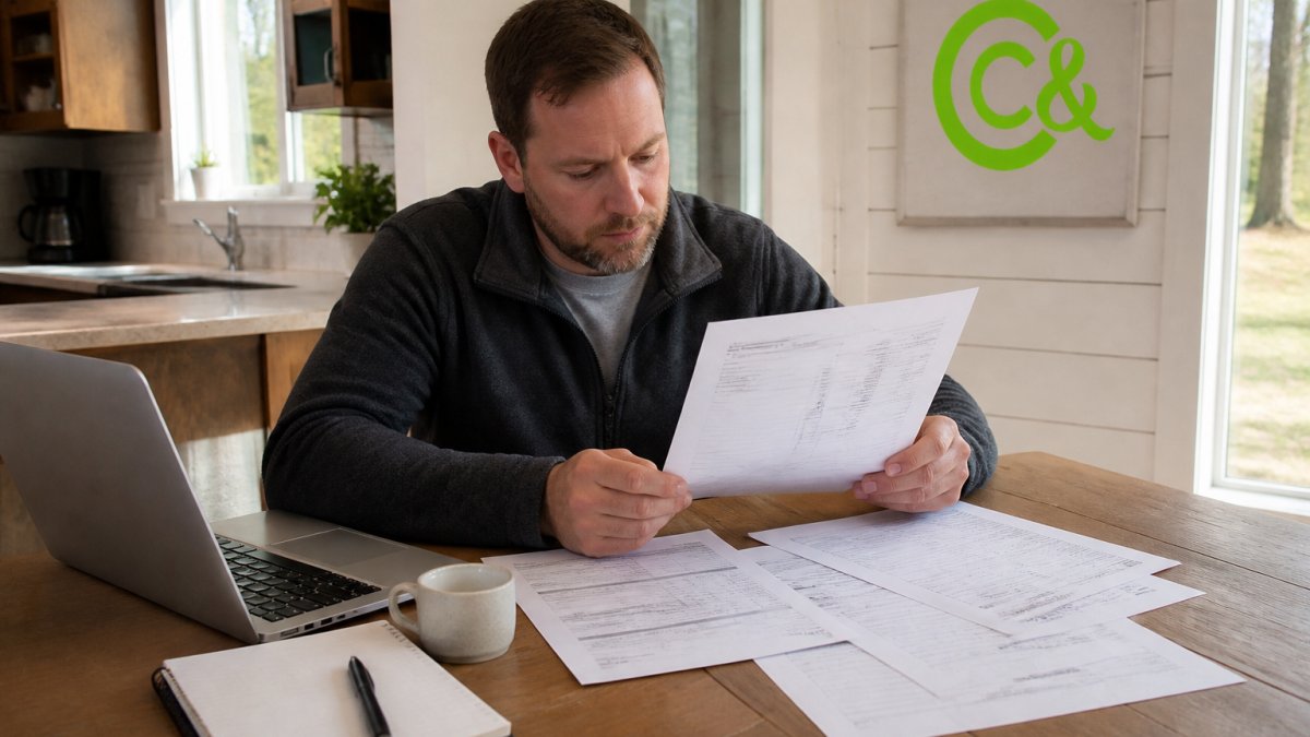 Infographic showing a property owner using line-item documents to compare utility contractor quotes.
